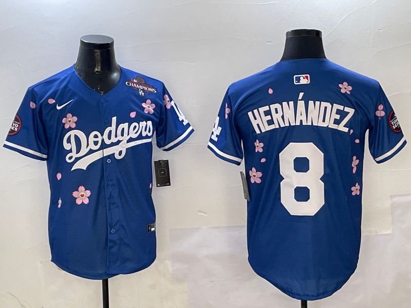 Men Los Angeles Dodgers 8 Hernandez Blue Sakura Edition 2025 Nike MLB Jersey style 2